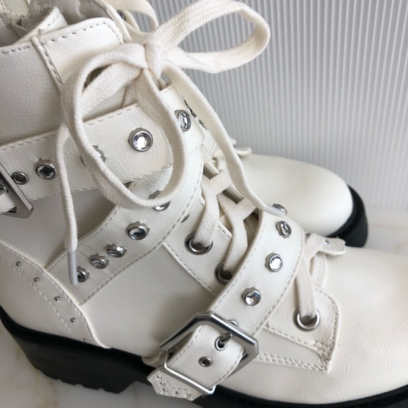 Nicole Miller White Buckle Studded Booties // NEW - Picture 2 of 6